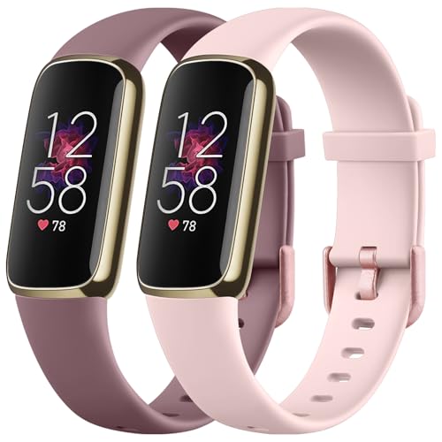 Mugust 2 Stück Armband für Fitbit Luxe Armband für Damen Herren,Silikon Weiches Sport Verstellbare Ersatzarmbänder für Fitbit Luxe (Rosa+Rauchviolett) von Mugust