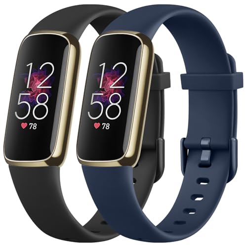 Mugust 2 Stück Armband für Fitbit Luxe Armband für Damen Herren,Silikon Weiches Sport Verstellbare Ersatzarmbänder für Fitbit Luxe (Schwarz+Dunkelblau) von Mugust