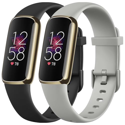 Mugust 2 Stück Armband für Fitbit Luxe Armband für Damen Herren,Silikon Weiches Sport Verstellbare Ersatzarmbänder für Fitbit Luxe (Schwarz+Grau) von Mugust