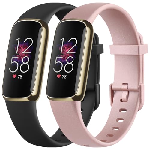 Mugust 2 Stück Armband für Fitbit Luxe Armband für Damen Herren,Silikon Weiches Sport Verstellbare Ersatzarmbänder für Fitbit Luxe (Schwarz+Roségold) von Mugust