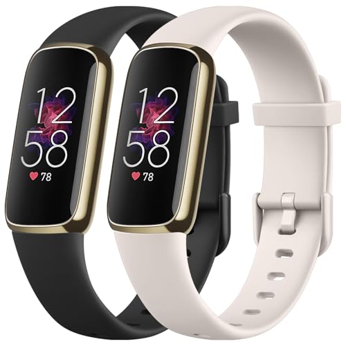 Mugust 2 Stück Armband für Fitbit Luxe Armband für Damen Herren,Silikon Weiches Sport Verstellbare Ersatzarmbänder für Fitbit Luxe (Schwarz+Sternenlicht) von Mugust