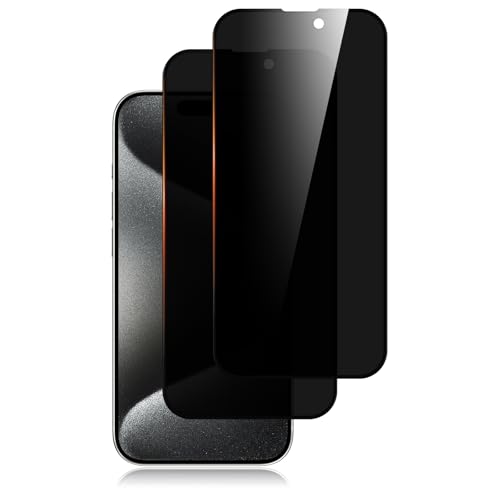Mugust【2 Stück Sichtschutz Panzer Schutz Glas für iPhone 15 Pro, Panzer Schutz Glas Folie Displayschutzfolie für iPhone 15 Pro (2) von Mugust