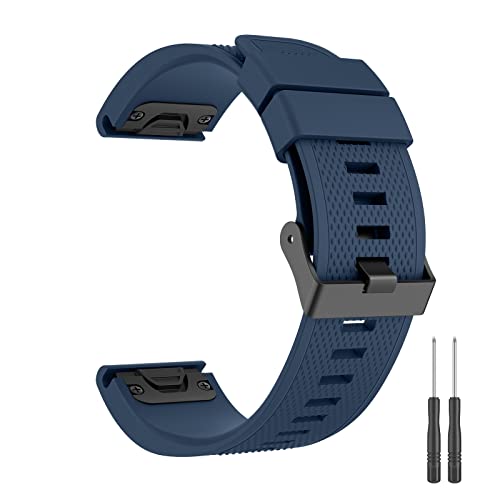 Mugust 22mm Quick Fit Armband Kompatibel Mit Garmin Fenix 5/6/7, Fenix 5 Plus/6 Pro - Silikon Ersatzarmband (Navy Blau) von Mugust