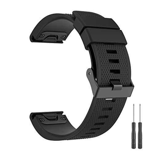 Mugust 22mm Quick Fit Armband Kompatibel Mit Garmin Fenix 5/6/7, Fenix 5 Plus/6 Pro - Silikon Ersatzarmband (Schwarz) von Mugust