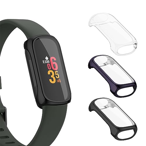 Mugust 3 Pack Kompatibel mit Fitbit Inspire 3 Schutzhülle, Flexibles TPU Vollschutz Schutz Hülle mit Kratzfest Displayschutz Nur für Fitbit Inspire 3 (Schwarz+Blau+Transparent) von Mugust