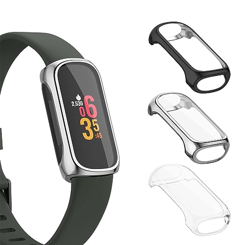 Mugust 3 Pack Kompatibel mit Fitbit Inspire 3 Schutzhülle, Flexibles TPU Vollschutz Schutz Hülle mit Kratzfest Displayschutz Nur für Fitbit Inspire 3 (Schwarz+Silber+Transparent) von Mugust