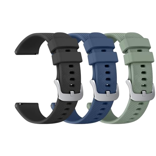 Mugust【3 Stück Armband für Garmin Venu 3S/Venu 2S/Vivoactive 4S/Vivomove 3S/Forerunner 265S Armband, 18mm Silikon Armbänder für Fossil Damen Q Venture HR 4 (Schwarz+Abyss Blau+Kieferngrün) von Mugust