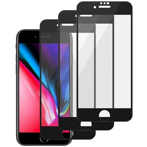Mugust 【3 Stück】 Full Screen Schutzfolie für iPhone SE 3/2, iPhone 8/7 4,7 Zoll, Schwarzer Rand Panzer Schutz Glas Folie Displayschutz, HD Klar (Schwarz) von Mugust