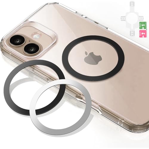 Mugust 3 Stück Metallring Aufkleber, für MagSafe Ring Magnet Kompatibel mit MagSafe Wireless Charger/Autohalterung für iPhone/Samsung/Android Phone Cases Metallringe (ohne Magnet) (Schwarz*2+Silber) von Mugust
