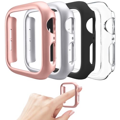 Mugust 4 Pack kompatibel für Apple Watch Schutzhülle 38mm [Keine Displayschutzfolie] Serie 3 2 1, Hartes PC Stoßfänger Gehäuse Cover Rahmen für iWatch 3/2/1 38mm, Schwarz/Roségold/Silber/Transparent von Mugust