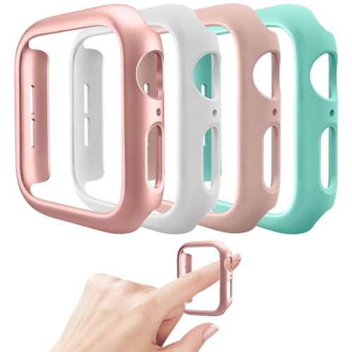 Mugust 4 Pack kompatibel für Apple Watch Schutzhülle 38mm [Keine Displayschutzfolie] Serie 3 2 1, Hartes PC Stoßfänger Gehäuse Cover Rahmen für iWatch 3/2/1 38mm, Roségold/Weiß/Rosa/Minzgrün von Mugust