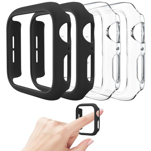 Mugust 4 Pack kompatibel für Apple Watch Schutzhülle 38mm [Keine Displayschutzfolie] Serie 3 2 1, Hartes PC Stoßfänger Gehäuse Cover Rahmen für iWatch 38mm, Schwarz/Schwarz/Transparent/Transparent von Mugust