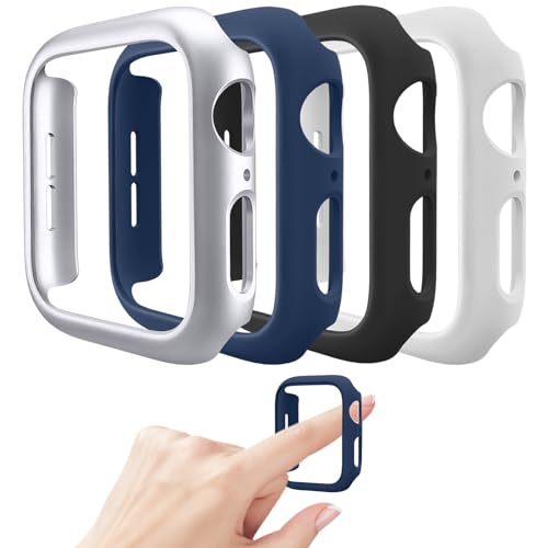 Mugust 4 Pack kompatibel für Apple Watch Schutzhülle 40mm [Keine Displayschutzfolie] Series SE 6 5 4, Hartes PC Stoßfänger Gehäuse Cover Rahmen für iWatch 40mm, Silber/Weiß/Schwarz/Marineblau von Mugust