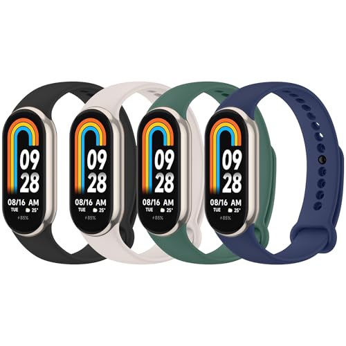 Mugust 4 Stück Armband für Xiaomi Mi Band 8/Xiaomi Mi Band 9 Armband, Weiches Silikon Atmungsaktiv Ersatzarmband für Xiaomi Mi Band 9/Xiaomi Mi Band 8 Armband (APack) von Mugust