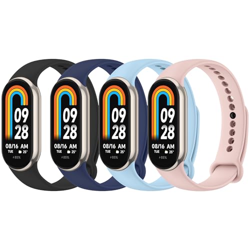 Mugust 4 Stück Armband für Xiaomi Mi Band 8/Xiaomi Mi Band 9 Armband, Weiches Silikon Atmungsaktiv Ersatzarmband für Xiaomi Mi Band 9/Xiaomi Mi Band 8 Armband (DPack) von Mugust
