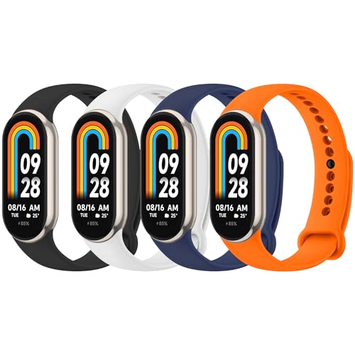 Mugust 4 Stück Armband für Xiaomi Mi Band 8/Xiaomi Mi Band 9 Armband, Weiches Silikon Atmungsaktiv Ersatzarmband für Xiaomi Mi Band 9/Xiaomi Mi Band 8 Armband (EPack) von Mugust