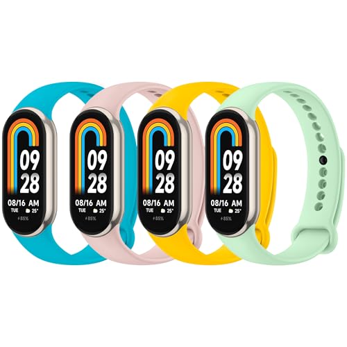 Mugust 4 Stück Armband für Xiaomi Mi Band 8/Xiaomi Mi Band 9 Armband, Weiches Silikon Atmungsaktiv Ersatzarmband für Xiaomi Mi Band 9/Xiaomi Mi Band 8 Armband (GPack) von Mugust