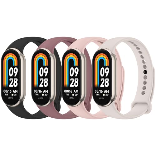 Mugust 4 Stück Armband für Xiaomi Mi Band 8/Xiaomi Mi Band 9 Armband, Weiches Silikon Atmungsaktiv Ersatzarmband für Xiaomi Mi Band 9/Xiaomi Mi Band 8 Armband (HPack) von Mugust