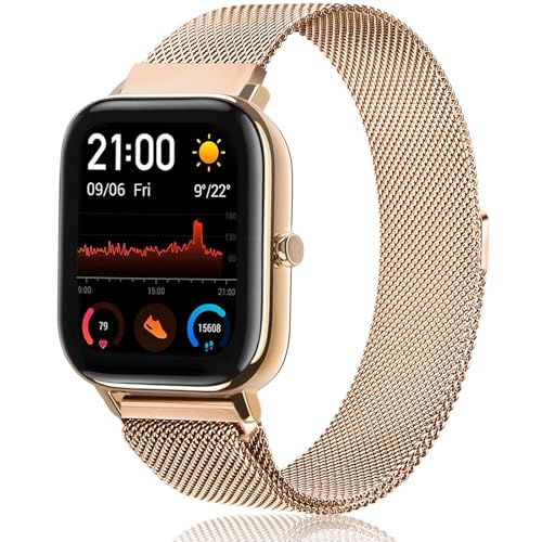 Mugust Armband für Amazfit GTS Armband für Damen Herren, Edelstahl Mesh Metall Ersatzarmband für Amazfit GTS 4 Mini/2 Mini/Amazfit GTS 2/GTS 3/GTS 4/GTS 2e Armband (Roségold) von Mugust