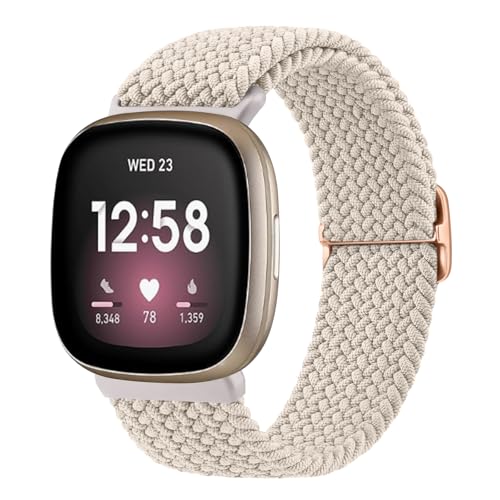 Mugust Armband für Fitbit Versa 4/3, Sense/Sense 2 - Geflochtenes Elastisches Nylon Ersatzarmband für Damen und Herren (Sternenlicht) von Mugust