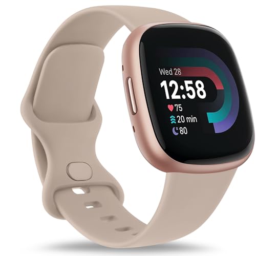 Mugust Armband für Fitbit Versa 4 Armband Damen und Herren, Weiches Silikon Sport Ersatzarmband für Fitbit Sense Armband/Fitbit Sense 2 Armband (Small, Milchtee Farbe) von Mugust