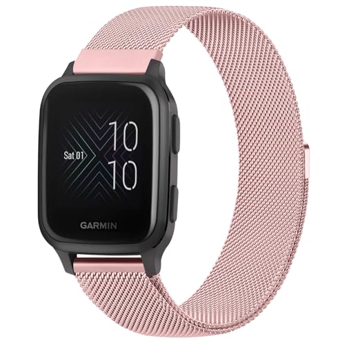 Mugust Armband für Garmin Venu/Venu 2 Plus/Venu Sq/Venu Sq 2 Music Armband für Damen Herren, Edelstahl Mesh Metall Ersatzarmband für Garmin Venu Sq 2 (Rosa) von Mugust