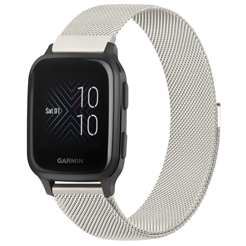 Mugust Armband für Garmin Venu/Venu 2 Plus/Venu Sq/Venu Sq 2 Music Armband für Damen Herren, Edelstahl Mesh Metall Ersatzarmband für Garmin Venu Sq 2 (Sternenlicht) von Mugust