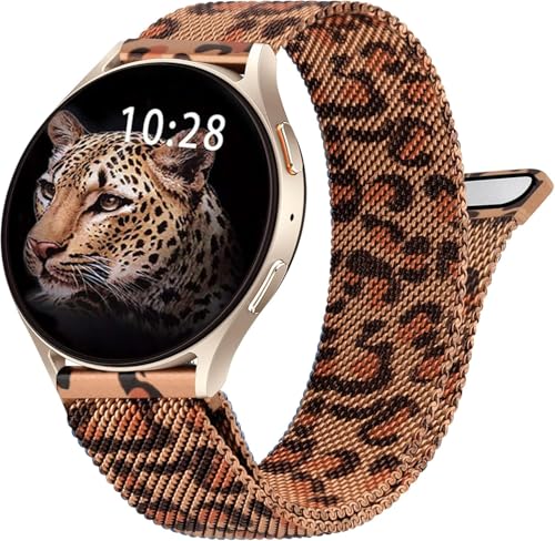 Mugust Armband für Samsung Galaxy Watch 7/6/5/4 40mm 44mm/5 Pro/4 Classic/6 Classic/FE 40mm/Watch 3 41mm/ Active 2 Metall armband (Leopard) von Mugust
