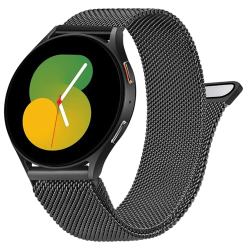 Mugust Armband kompatibel für Samsung Watch 4 40mm/ 4 44mm Armband, Edelstahl Mesh Metall Ersatzarmband für Samsung Watch 4 Classic 46mm 42mm für Damen und Herren (Schwarz) von Mugust