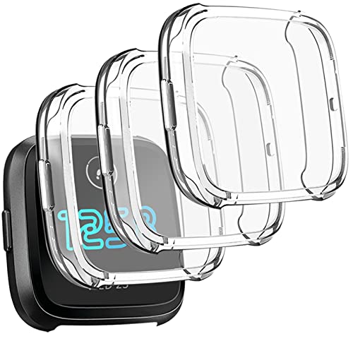 Mugust Displayschutzfolie kompatibel mit Fitbit Versa 2 Hülle, TPU-beschichtet, Rundumschutz für Fitbit Versa 2 Smartwatch (transparent, durchsichtig, klar) von Mugust