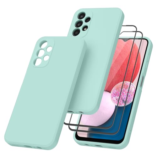 Mugust HandyHülle für Samsung Galaxy A13 4G Hülle, 【1 Hülle + 2 Stück Panzerfolie】für Samsung Galaxy A13 4G, Vollschutz Flüssigsilikonhülle 360 Grad Schutzhülle für Samsung A13 4G (Helles Cyan) Mugust HandyHülle für Samsung Galaxy A13 4G Hülle, 【1 Hülle + 2 Stück Panzerfolie】für Samsung Galaxy A13 4G, Vollschutz Flüssigsilikonhülle 360 Grad Schutzhülle für Samsung A13 4G (Helles Cyan) von Mugust