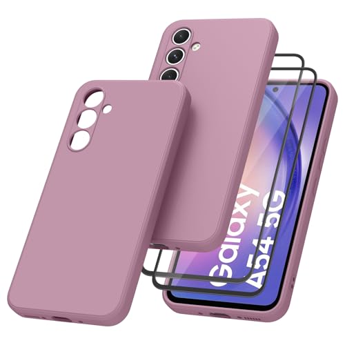 Mugust HandyHülle für Samsung Galaxy A54 5G Hülle, 【1 Hülle + 2 Stück Panzerfolie】für Samsung Galaxy A54 5G, Vollschutz Flüssigsilikonhülle Schutzhülle für Samsung Galaxy A54 5G (Rosa lila) von Mugust