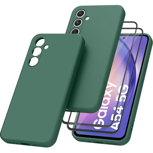 Mugust HandyHülle für Samsung Galaxy A54 5G Hülle, 【1 Hülle + 2 Stück Panzerfolie】für Samsung Galaxy A54 5G, Vollschutz Flüssigsilikonhülle Schutzhülle für Samsung Galaxy A54 5G (Dunkelgrün) von Mugust