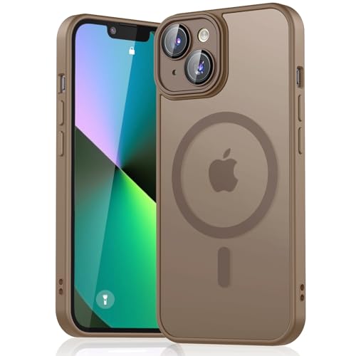 Mugust Magnetisch Hülle für iPhone 13 Hülle, Matt Handyhülle Kompatibel mit MagSafe, Mattierte Durchscheinende Rückseite Schutzhülle Handyhülle für iPhone 13 (Braun) von Mugust