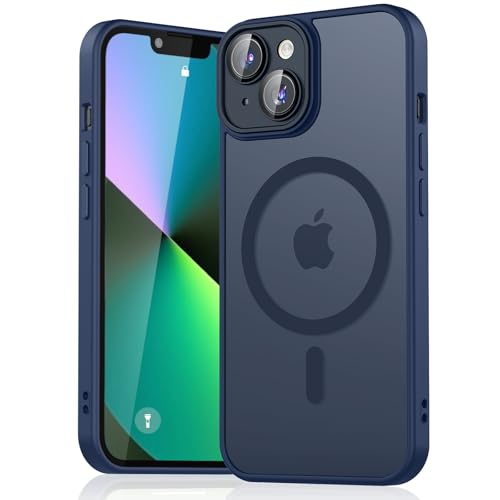 Mugust Magnetisch Hülle für iPhone 13 Hülle, Matt Handyhülle Kompatibel mit MagSafe, Mattierte Durchscheinende Rückseite Schutzhülle Handyhülle für iPhone 13 (Dunkelblau) von Mugust