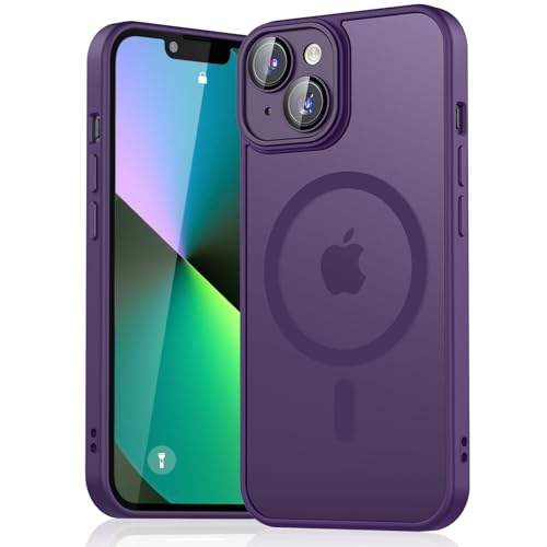 Mugust Magnetisch Hülle für iPhone 13 Hülle, Matt Handyhülle Kompatibel mit MagSafe, Mattierte Durchscheinende Rückseite Schutzhülle Handyhülle für iPhone 13 (Dunkelviolett) von Mugust
