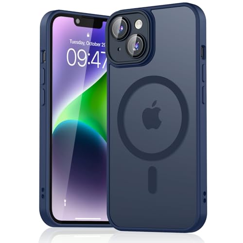 Mugust Magnetisch Hülle für iPhone 14 Hülle, Matt Handyhülle Kompatibel mit MagSafe, Mattierte Durchscheinende Rückseite Schutzhülle Handyhülle für iPhone 14 (Dunkelblau) von Mugust