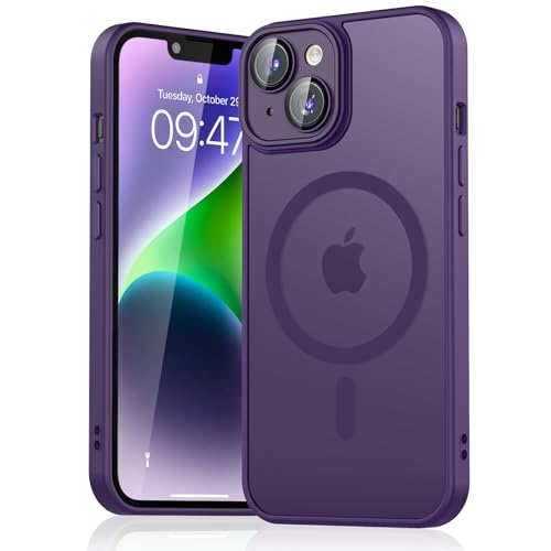 Mugust Magnetisch Hülle für iPhone 14 Hülle, Matt Handyhülle Kompatibel mit MagSafe, Mattierte Durchscheinende Rückseite Schutzhülle Handyhülle für iPhone 14 (Dunkelviolett) von Mugust