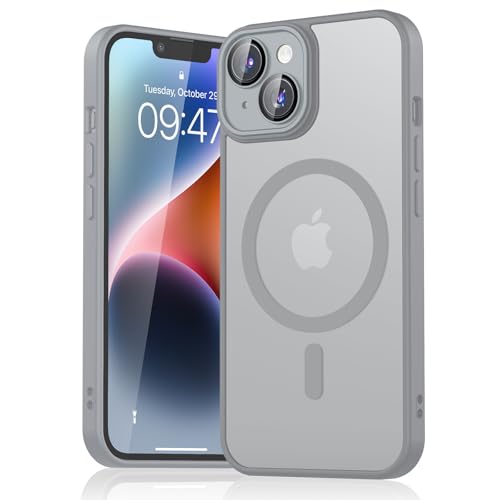 Mugust Magnetisch Hülle für iPhone 14 Hülle, Matt Handyhülle Kompatibel mit MagSafe, Mattierte Durchscheinende Rückseite Schutzhülle Handyhülle für iPhone 14 (Grau) von Mugust