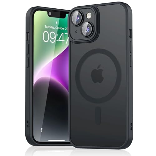 Mugust Magnetisch Hülle für iPhone 14 Hülle, Matt Handyhülle Kompatibel mit MagSafe, Mattierte Durchscheinende Rückseite Schutzhülle Handyhülle für iPhone 14 (Schwarz) von Mugust