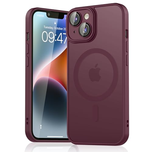 Mugust Magnetisch Hülle für iPhone 14 Hülle, Matt Handyhülle Kompatibel mit MagSafe, Mattierte Durchscheinende Rückseite Schutzhülle Handyhülle für iPhone 14 (Weinrot) von Mugust
