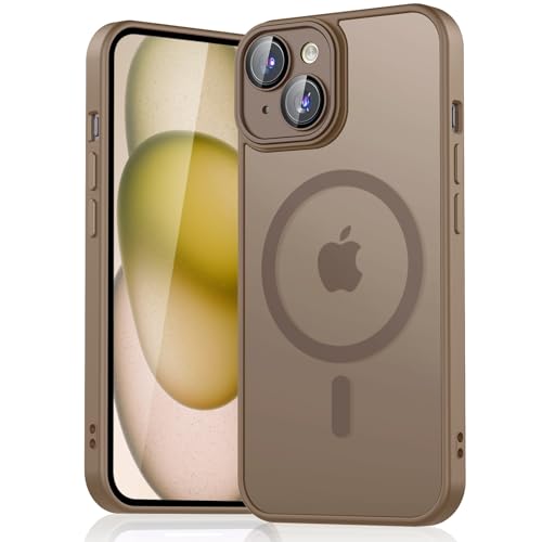 Mugust Magnetisch Hülle für iPhone 15 Hülle, Matt Handyhülle Kompatibel mit MagSafe, Mattierte Durchscheinende Rückseite Schutzhülle Handyhülle für iPhone 15 (Braun) von Mugust