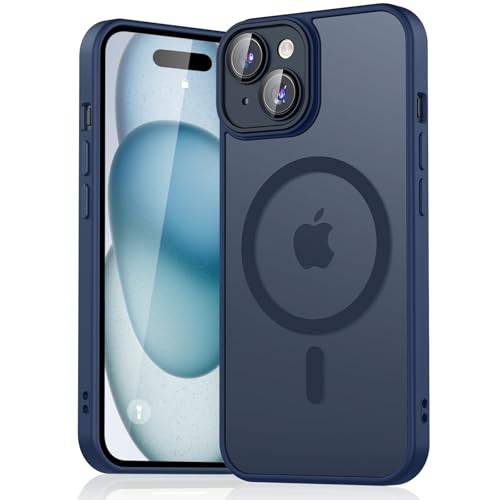 Mugust Magnetisch Hülle für iPhone 15 Hülle, Matt Handyhülle Kompatibel mit MagSafe, Mattierte Durchscheinende Rückseite Schutzhülle Handyhülle für iPhone 15 (Dunkelblau) von Mugust