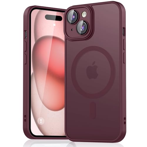 Mugust Magnetisch Hülle für iPhone 15 Hülle, Matt Handyhülle Kompatibel mit MagSafe, Mattierte Durchscheinende Rückseite Schutzhülle Handyhülle für iPhone 15 (Weinrot) von Mugust