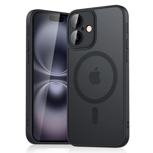 Mugust Magnetisch Hülle für iPhone 16 Hülle, Matt Handyhülle Kompatibel mit MagSafe, Mattierte Durchscheinende Rückseite Schutzhülle Handyhülle für iPhone 16 (Schwarz) von Mugust