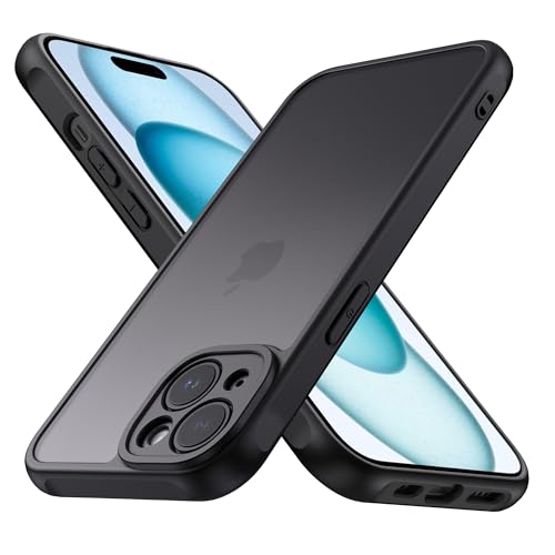 Mugust Matt Hülle für iPhone 15, Handyhülle Mattierte Durchscheinende Rückseite Schutzhülle für iPhone 15 (Schwarz) von Mugust