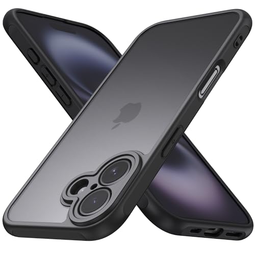 Mugust Matt Hülle für iPhone 16, Handyhülle Mattierte Durchscheinende Rückseite Schutzhülle für iPhone 16 (Schwarz) von Mugust
