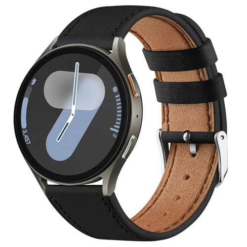 Mugust armband für Samsung Galaxy Watch 7/6/5/4 40mm 44mm/Watch 5 Pro/Watch 4 Classic/6 Classic/Watch FE 40mm/Watch 3 41mm/ Active 2 Lederarmband (Schwarz) von Mugust