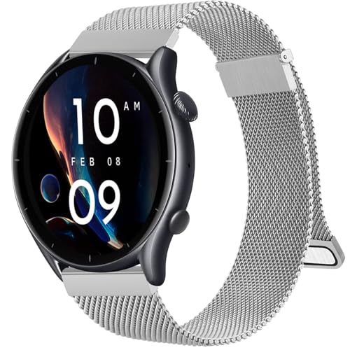 Mugust für Amazfit GTR 4 Armband/Amazfit GTR 3 Armband/Amazfit GTR 3 Pro Armband für Damen Herren, 22mm Edelstahl Mesh Metall Ersatzarmband für Amazfit GTR 2/GTR 2e/GTR 47mm/Stratos 3 (Silber) von Mugust