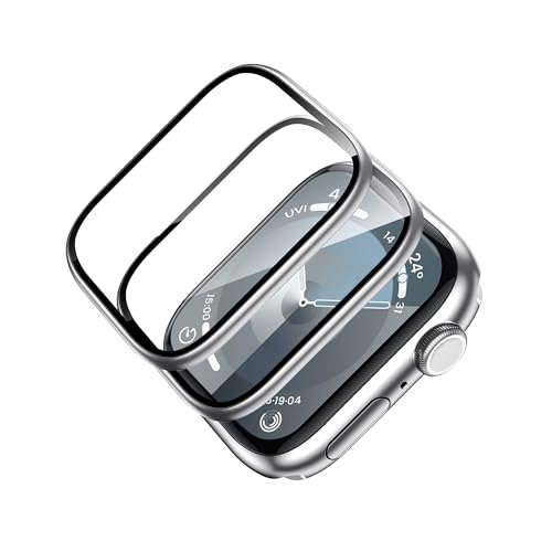 Muigi Schutzfolie für Apple Watch Series 9/8/7 45mm Displayschutz,Titanium Alloy Frame Schutz Case Rundum HD,9H Härte Kratzfest Schutzfolie,Anti-Kratzer 2 Stück,Silver von Muigi